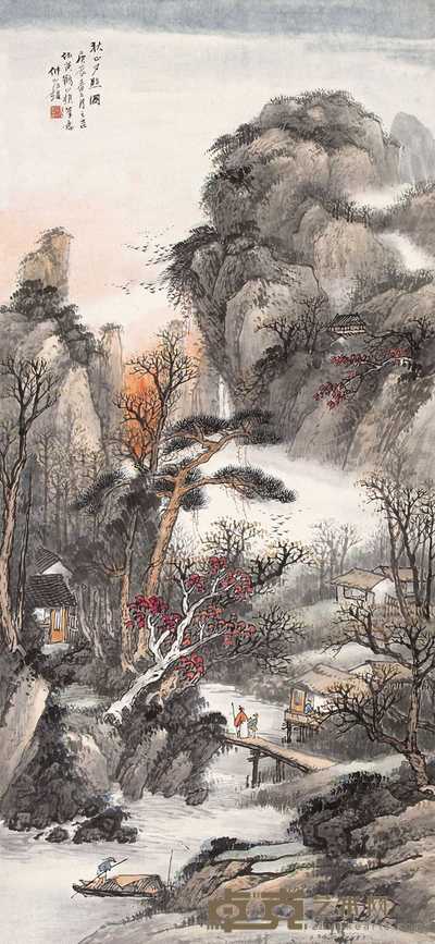 汪琨 1940年作 秋山夕照图 立轴 115.5×53cm